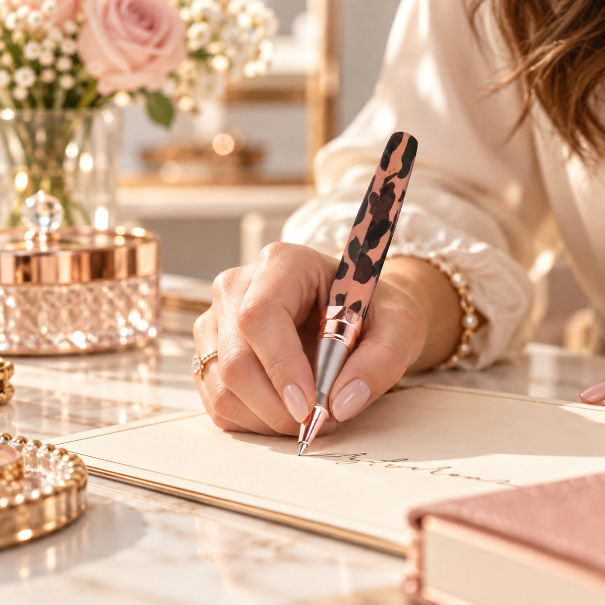 ROSHFORT Camouflage Signature Roller Pen - Personalised with Your Name | Rose Gold Trim, Army Print Body