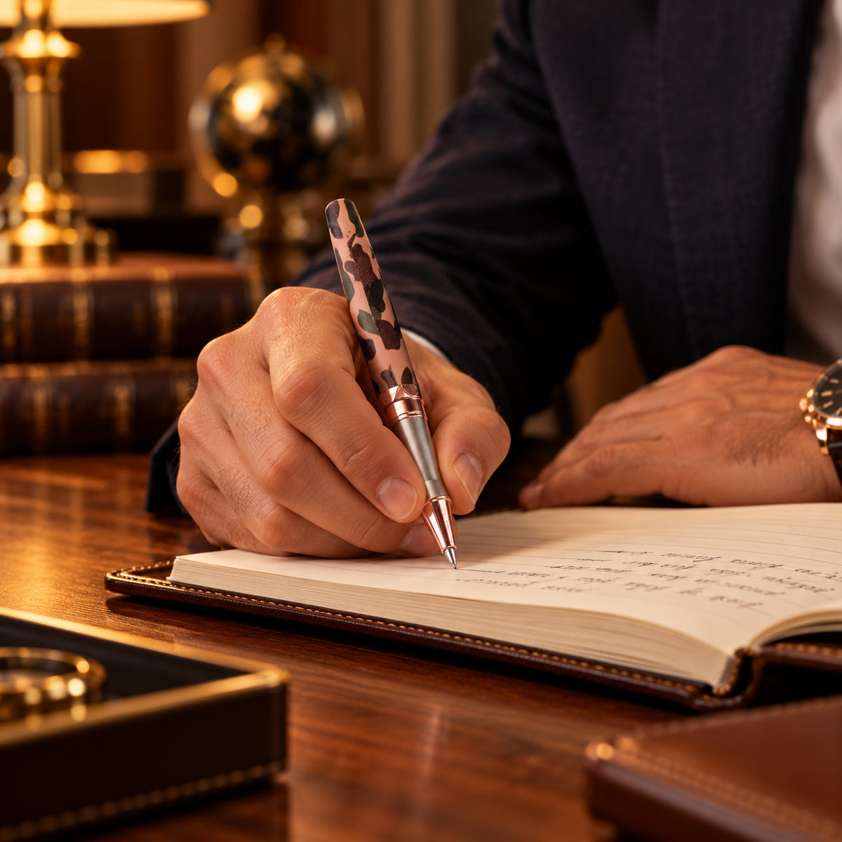 ROSHFORT Camouflage Signature Roller Pen - Personalised with Your Name | Rose Gold Trim, Army Print Body