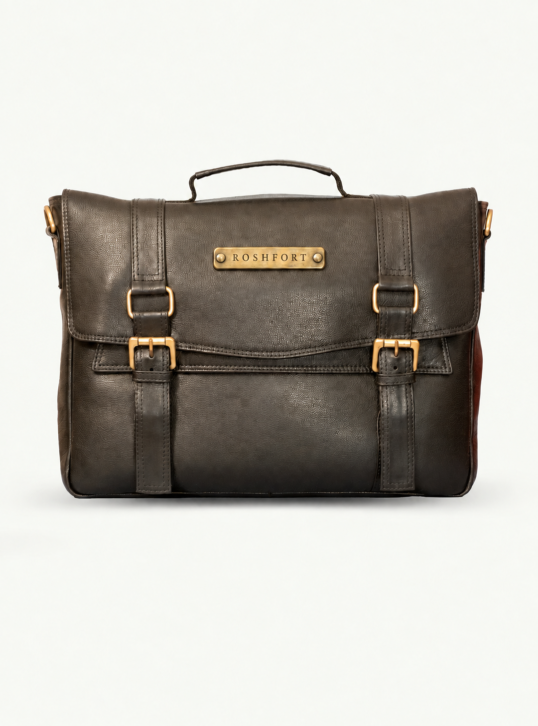 ROSHFORT Aldofine olive leather messenger briefcase, front
