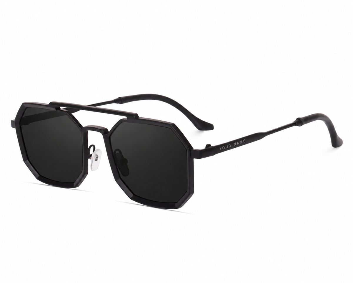 ROSHFORT Noir Hexa personalised sunglasses with your name engraved on the temple