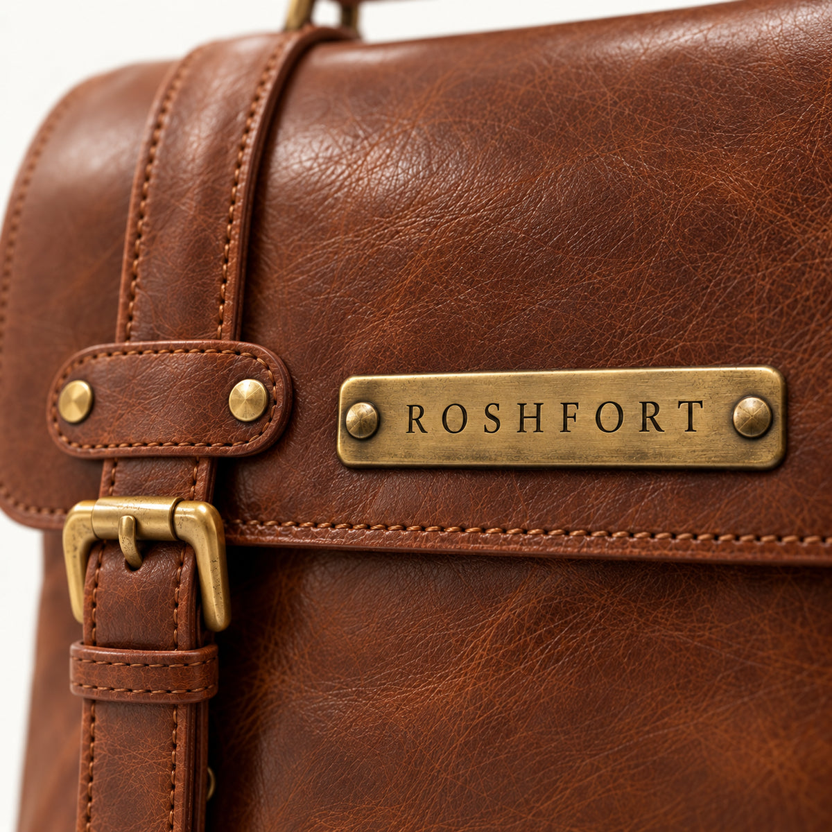 ROSHFORT brass name plate on the flap