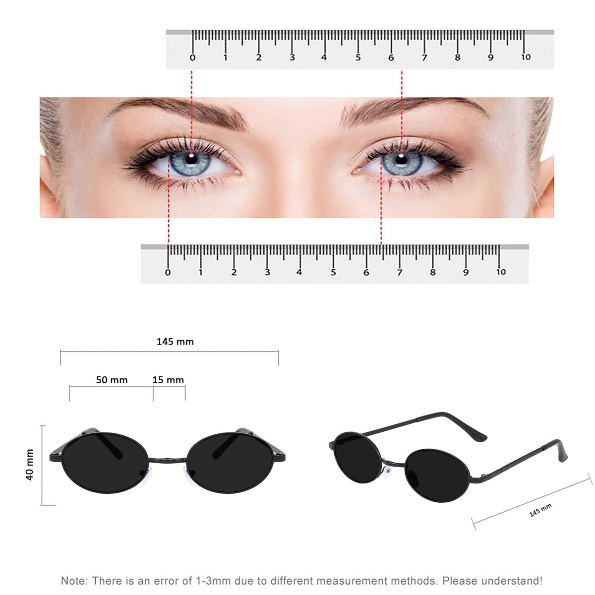 ROSHFORT Noir Oval sunglasses size guide