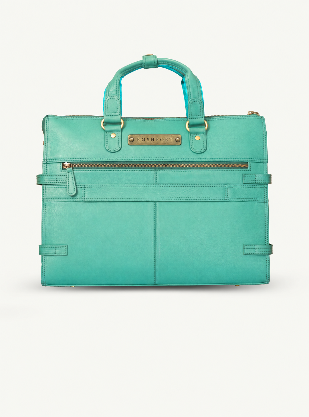 ROSHFORT Albert Teal Personalised Leather Laptop Briefcase | Engraved Brass Plate