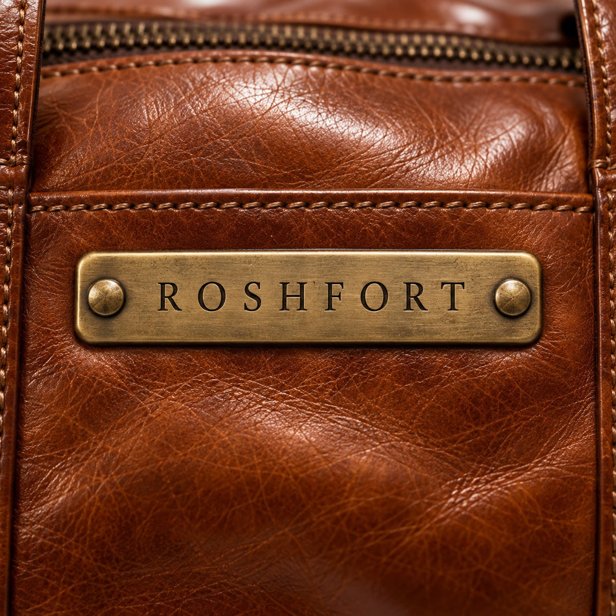 Close-up of the brass plate on the Amsterdam duffle - this is where your name is engraved