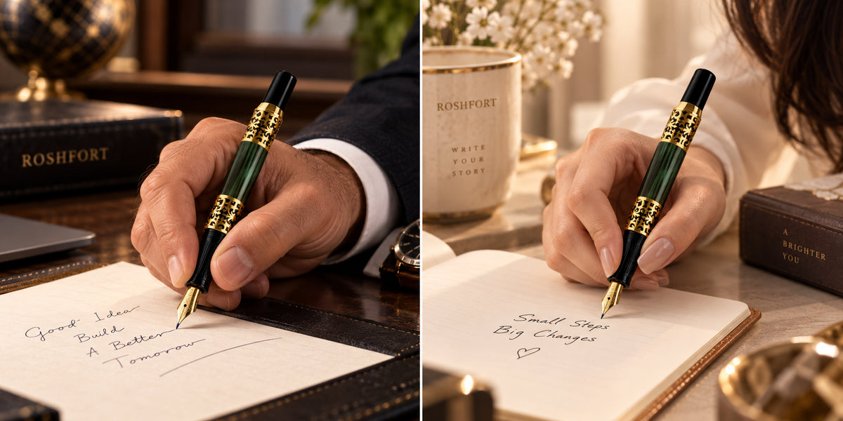 ROSHFORT Emerald Green Fountain Signature Pen - Metal - in-hand writing view 10