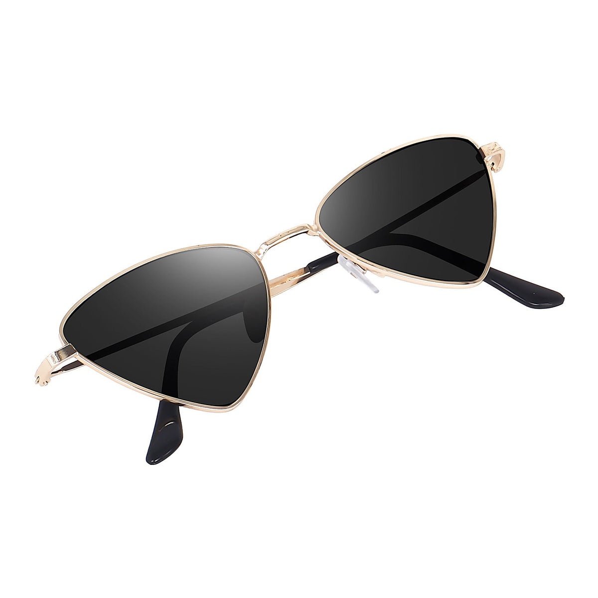 ROSHFORT gold triangular sunglasses, temple and hinge where the engraving goes