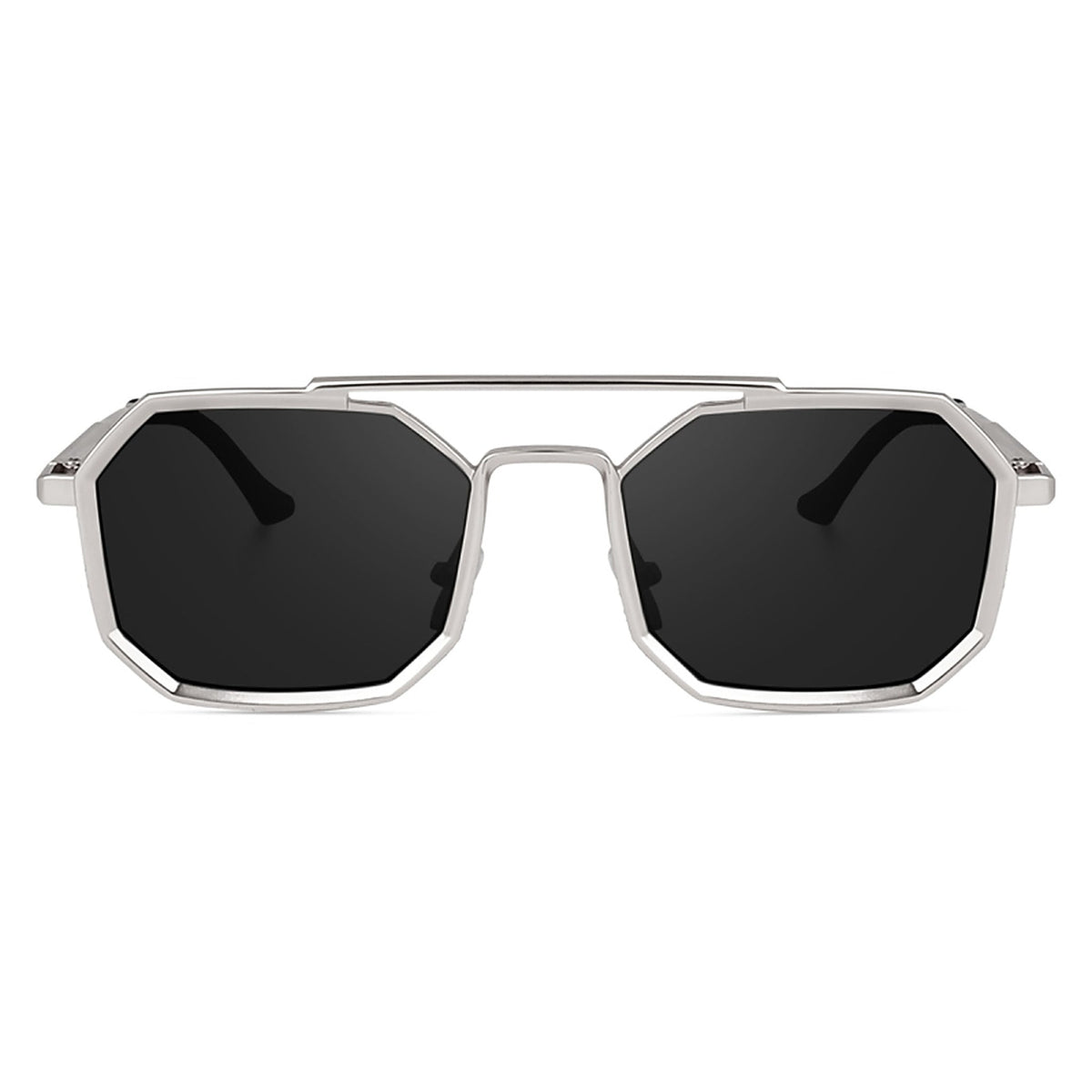 Silver octagonal double-bridge sunglasses, front view