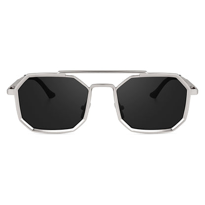 Silver octagonal double-bridge sunglasses, front view