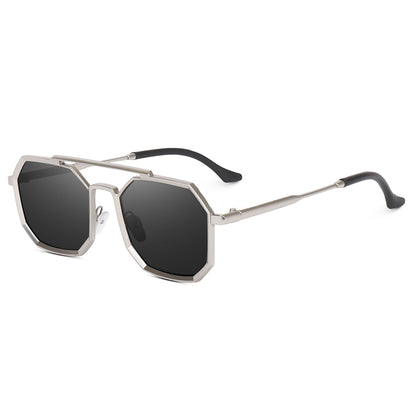 Silver octagonal sunglasses at an angle