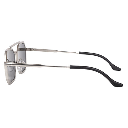 Silver octagonal sunglasses side profile with black temple tips