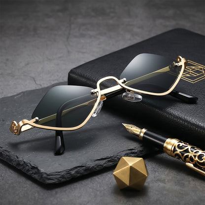 ROSHFORT gold G15 green sunglasses styled on a dark surface