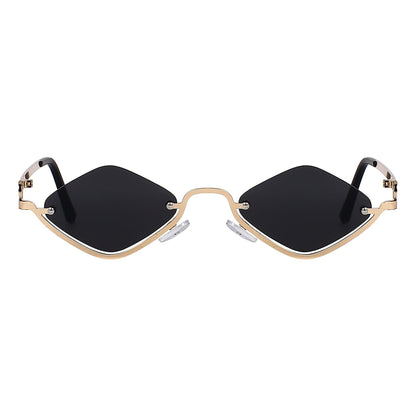 Gold faceted diamond sunglasses with dark lenses, front view