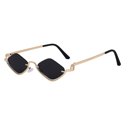 Gold faceted sunglasses side profile showing the full temple arm
