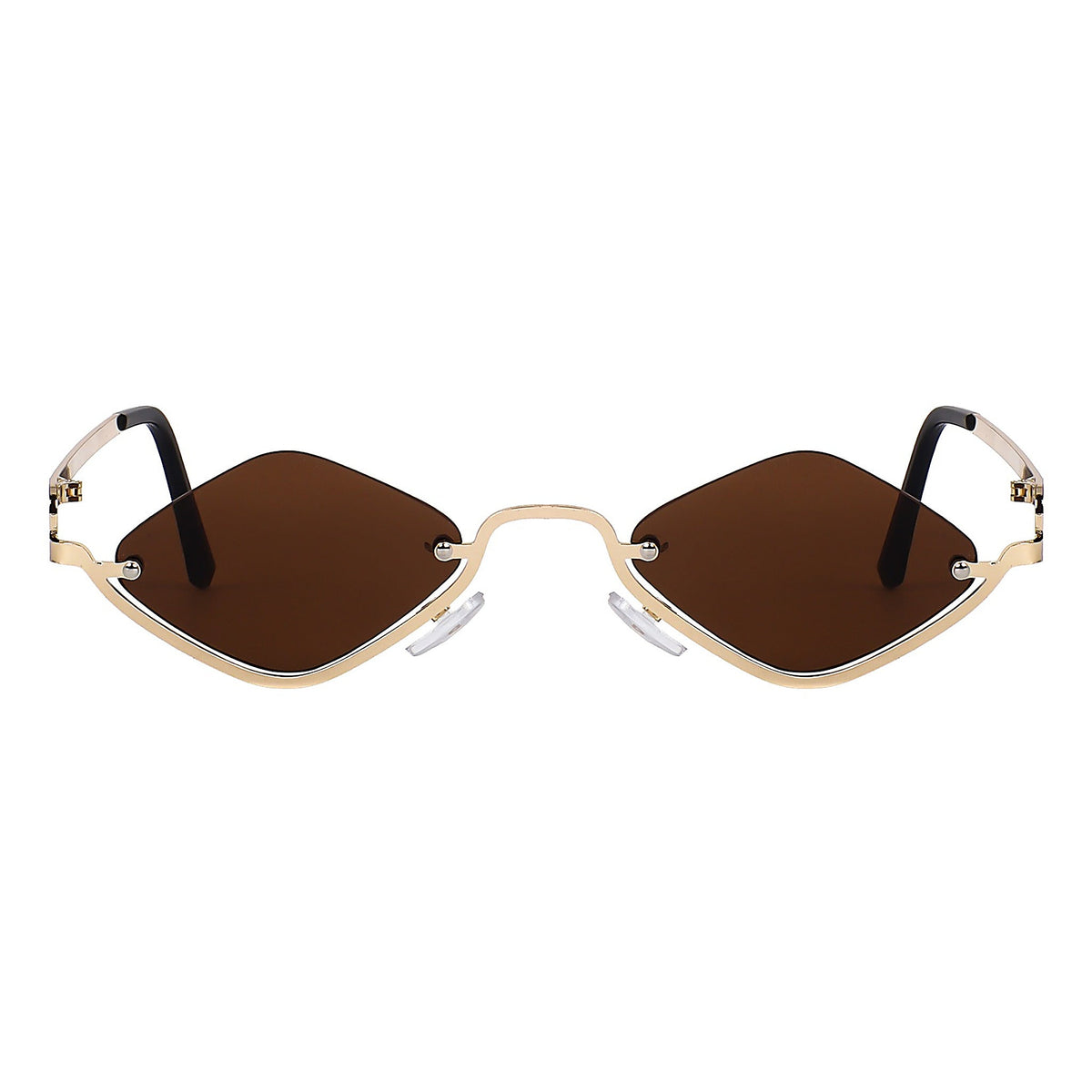 ROSHFORT Noir Facet gold sunglasses with brown faceted diamond lenses, front view