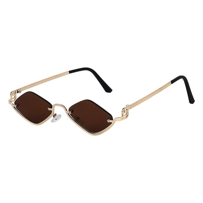 Gold faceted brown sunglasses side profile with slim flat arms