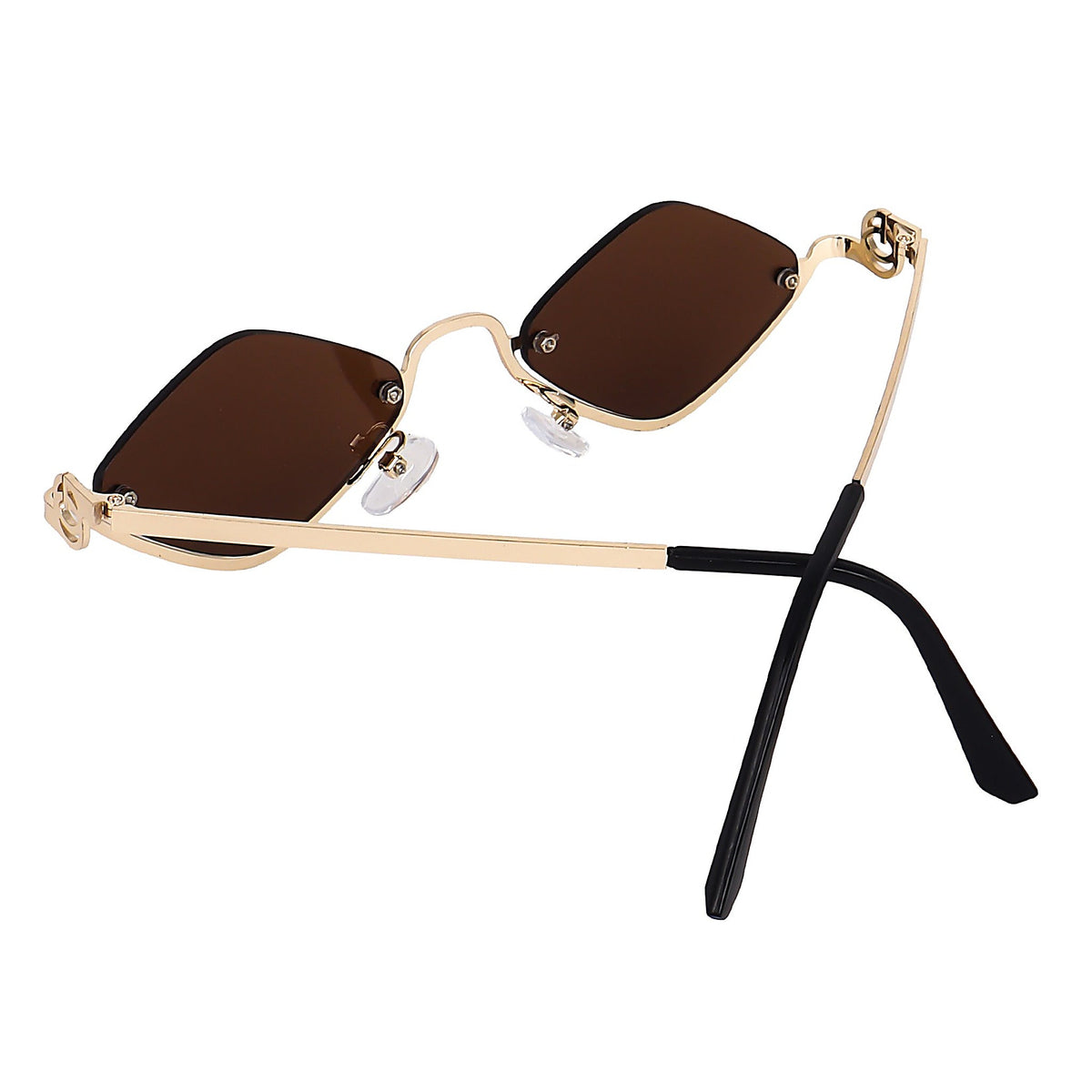 Gold brown sunglasses at an angle showing the open top edge
