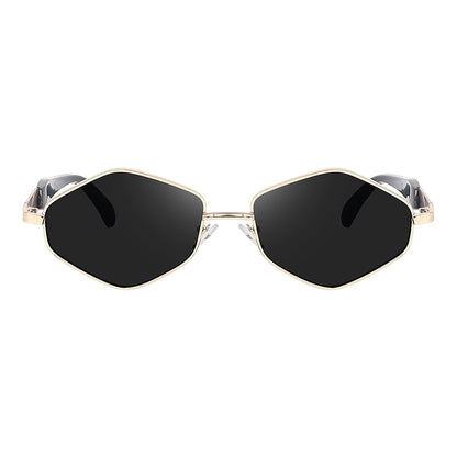 Gold hexagonal sunglasses, front view