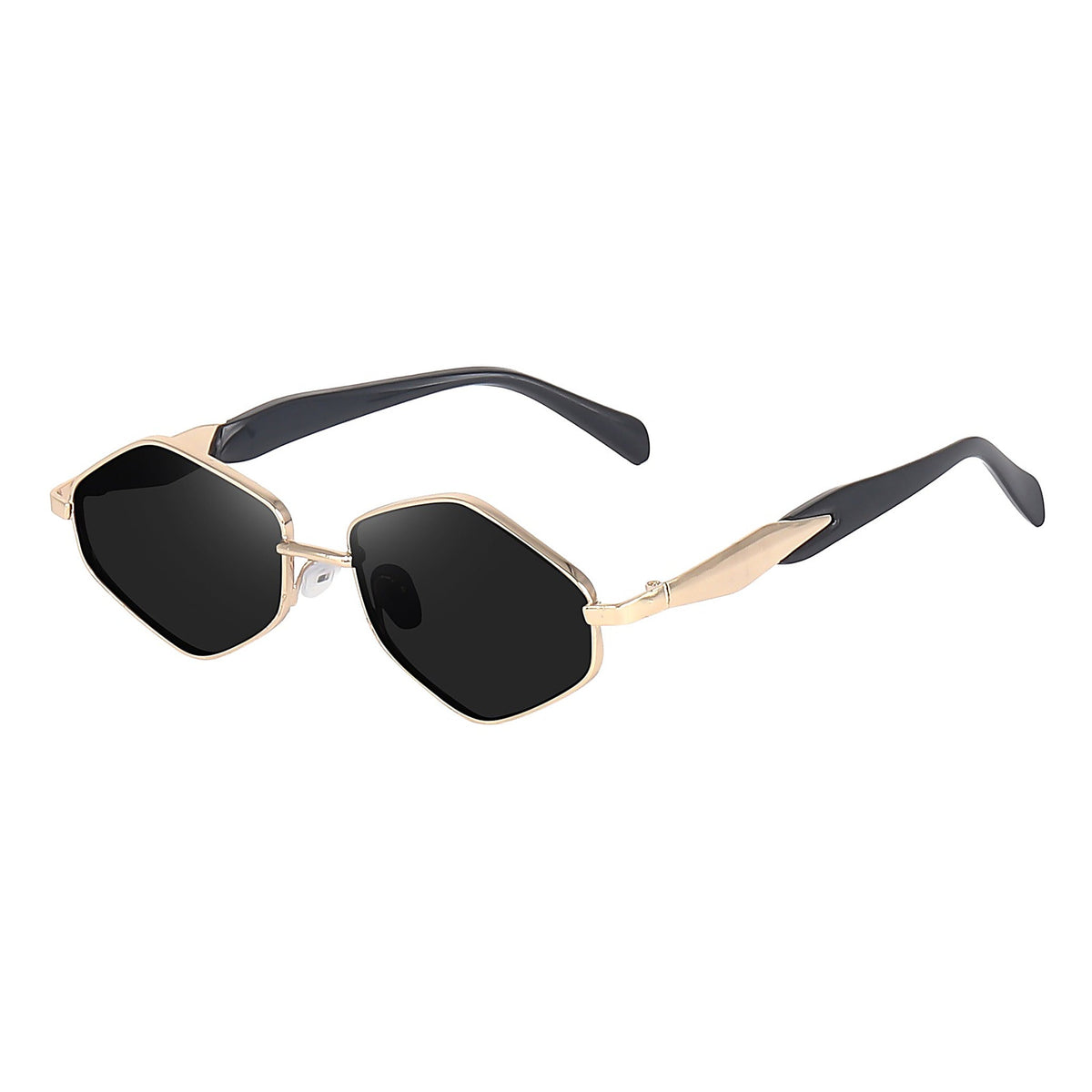 Gold hexagonal sunglasses at an angle