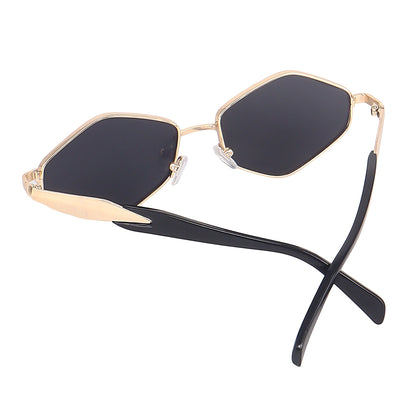 ROSHFORT gold hexagonal sunglasses, temple and hinge where the engraving goes