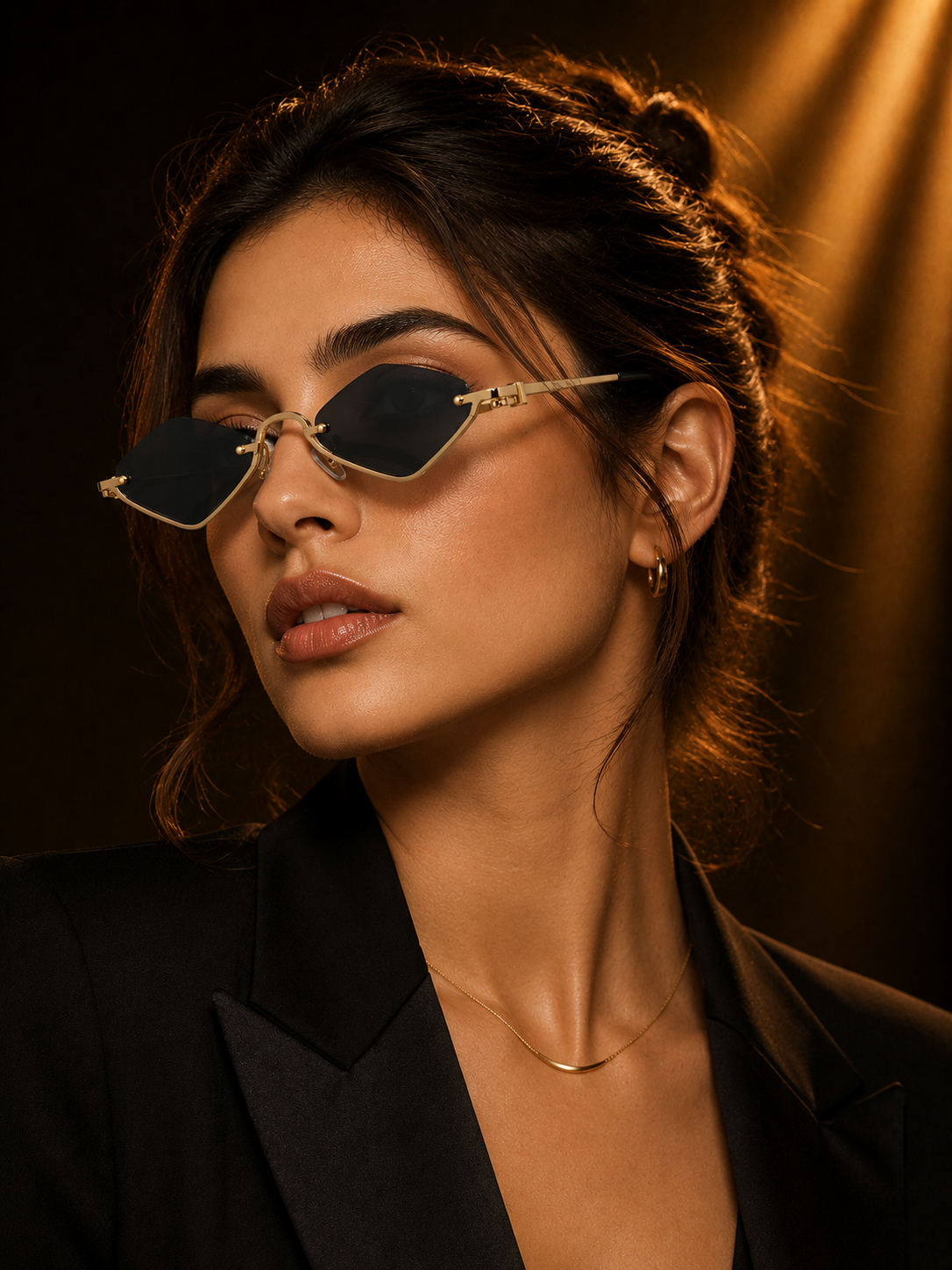 Women's Geometric Full Frame Sunglasses Gold Black