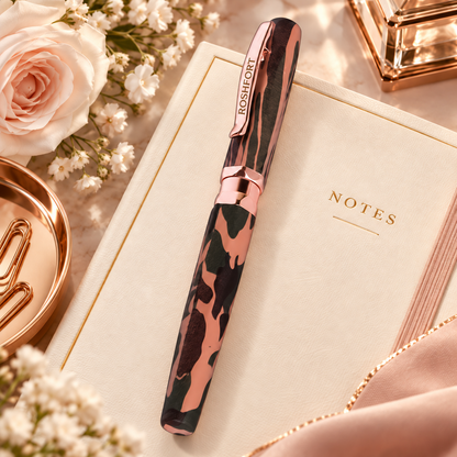 ROSHFORT Camouflage Signature Roller Pen | Rose Gold Trim, Army Print Body