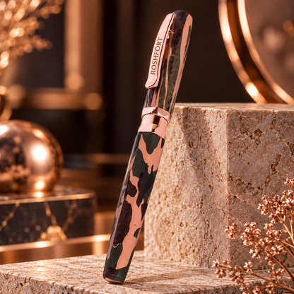ROSHFORT Camouflage Signature Roller Pen | Rose Gold Trim, Army Print Body