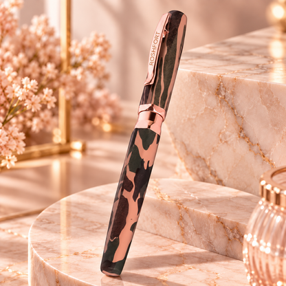 ROSHFORT Camouflage Signature Roller Pen | Rose Gold Trim, Army Print Body