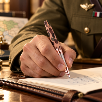 ROSHFORT Camouflage Signature Roller Pen | Rose Gold Trim, Army Print Body