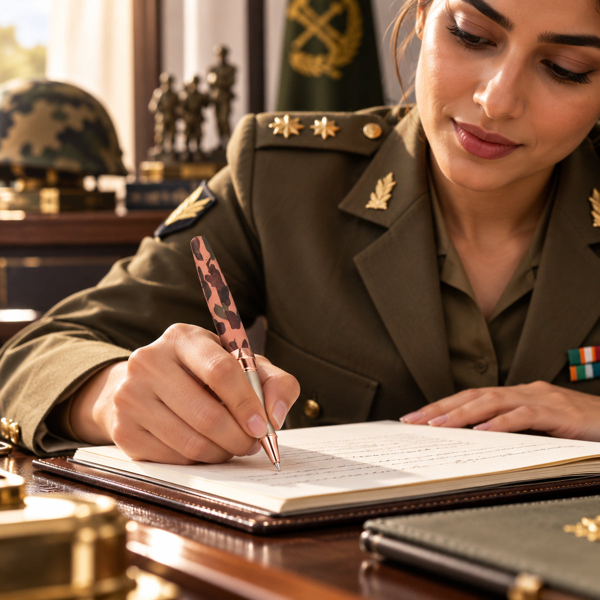 ROSHFORT Camouflage Signature Roller Pen | Rose Gold Trim, Army Print Body