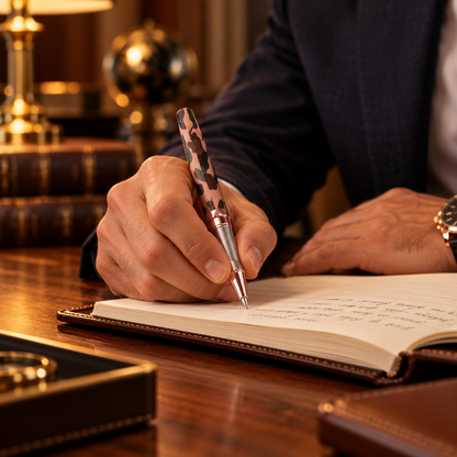 ROSHFORT Camouflage Signature Roller Pen - Personalised with Your Name | Rose Gold Trim, Army Print Body