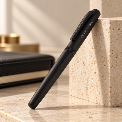 ROSHFORT Matte Black Signature Roller Pen - Personalised with Your Name | Magnetic Cap, Laser-Branded Clip