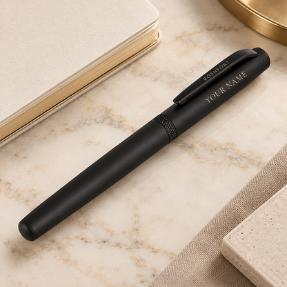ROSHFORT Matte Black Signature Roller Pen - Personalised with Your Name | Magnetic Cap, Laser-Branded Clip