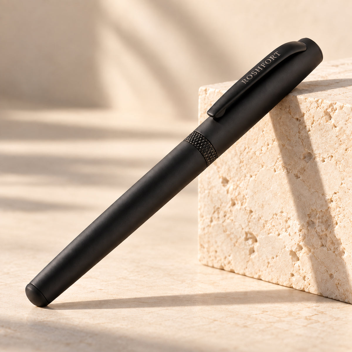 ROSHFORT Matte Black Signature Roller Pen | Magnetic Cap, Laser-Branded Clip