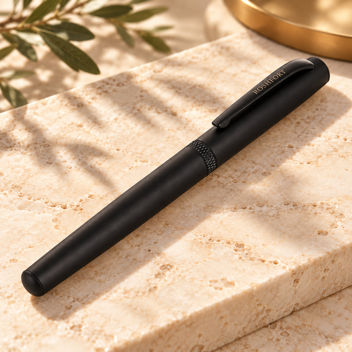 ROSHFORT Matte Black Signature Roller Pen | Magnetic Cap, Laser-Branded Clip