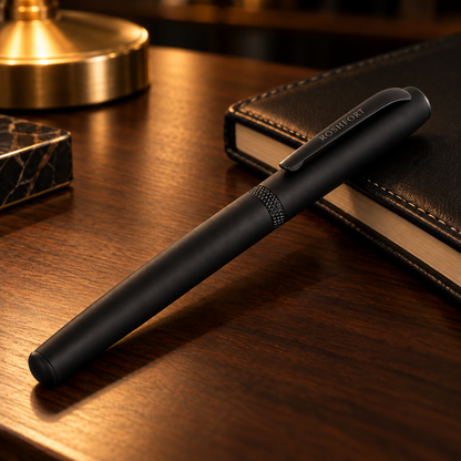 ROSHFORT Matte Black Signature Roller Pen | Magnetic Cap, Laser-Branded Clip