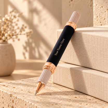 ROSHFORT Sovereign Signature Roller Pen - Personalised with Your Name | Matte Black, Rose Gold Detailing