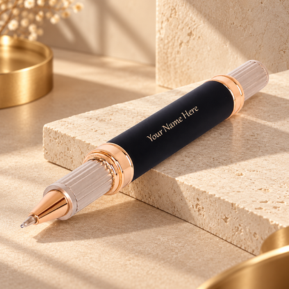 ROSHFORT Sovereign Signature Roller Pen - Personalised with Your Name | Matte Black, Rose Gold Detailing