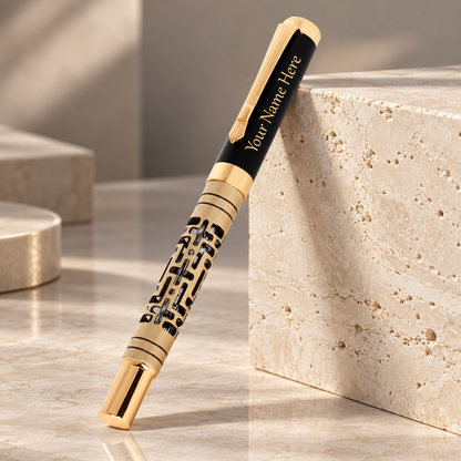 ROSHFORT Openwork Lattice Signature Roller Pen - Personalised with Your Name | Gold Detailing
