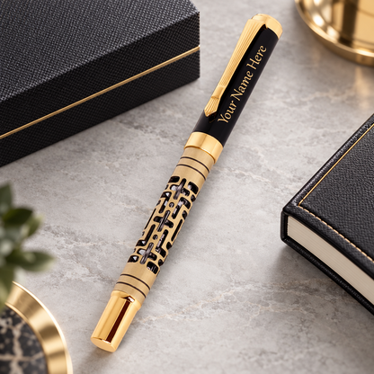 ROSHFORT Openwork Lattice Signature Roller Pen - Personalised with Your Name | Gold Detailing