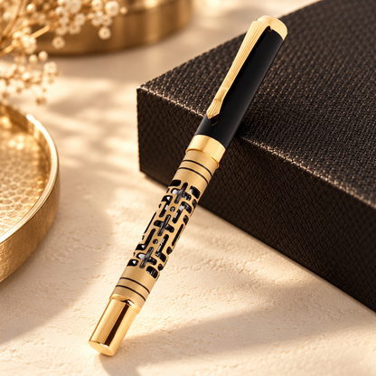 ROSHFORT Openwork Lattice Signature Roller Pen | Gold Detailing, Sculpted Metal Body