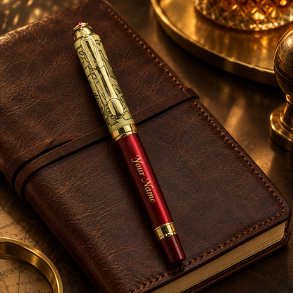 ROSHFORT Crimson Regal Signature Roller Pen - Personalised with Your Name | Deep Crimson, Gold Detailing