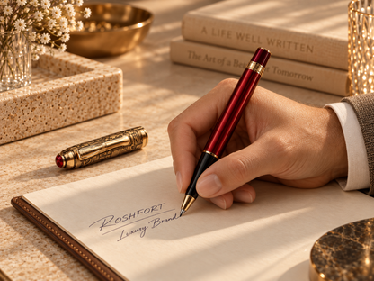 ROSHFORT Crimson Regal Signature Roller Pen - Personalised with Your Name | Deep Crimson, Gold Detailing