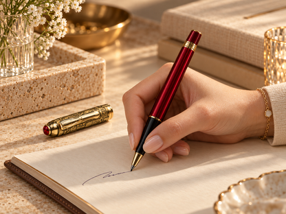 ROSHFORT Crimson Regal Signature Roller Pen - Personalised with Your Name | Deep Crimson, Gold Detailing