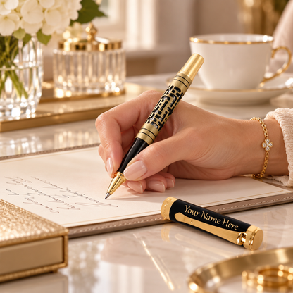 ROSHFORT Openwork Lattice Signature Roller Pen - Personalised with Your Name | Gold Detailing