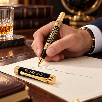 ROSHFORT Openwork Lattice Signature Roller Pen - Personalised with Your Name | Gold Detailing