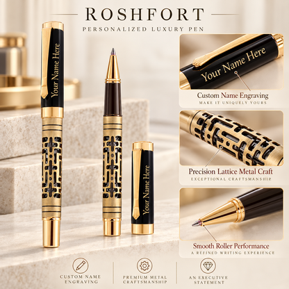 ROSHFORT Openwork Lattice Signature Roller Pen - Personalised with Your Name | Gold Detailing
