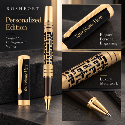 ROSHFORT Openwork Lattice Signature Roller Pen - Personalised with Your Name | Gold Detailing