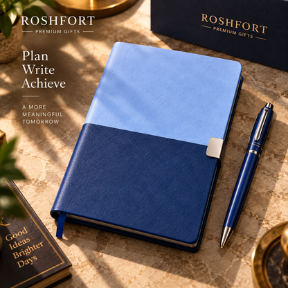 ROSHFORT Sapphire Five-Piece Gift Set | A5 Diary, Pen, Vacuum Flask, Card Holder & Keyring