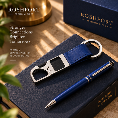 ROSHFORT Sapphire Five-Piece Gift Set | A5 Diary, Pen, Vacuum Flask, Card Holder & Keyring