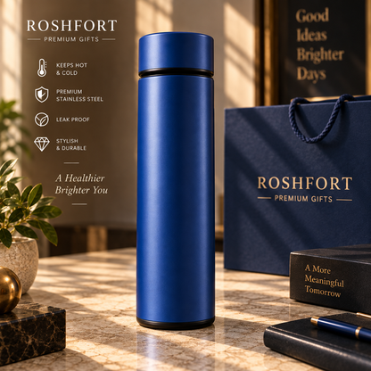 ROSHFORT Sapphire Five-Piece Gift Set | A5 Diary, Pen, Vacuum Flask, Card Holder & Keyring